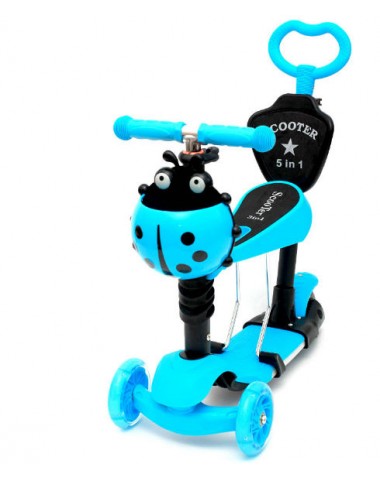 Самокат 5в1 божья коровка музыкальный голубой