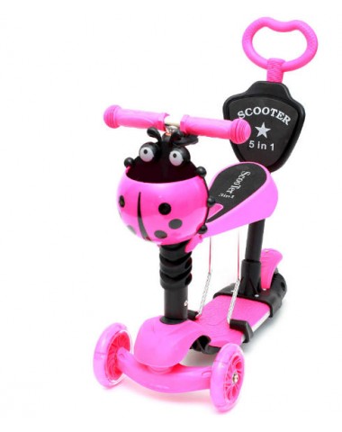 Самокат 5в1 божья коровка музыкальный розовый
