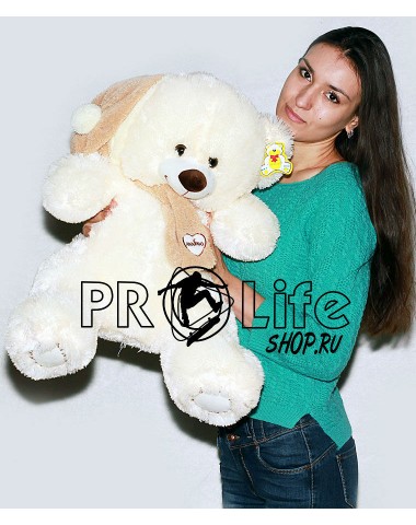 Плюшевый мишка 60 см кремовый с шапочкой