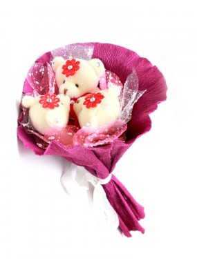 Букет из 3-х мишек сиреневый