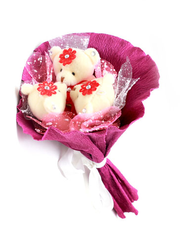 Букет из 3-х мишек сиреневый