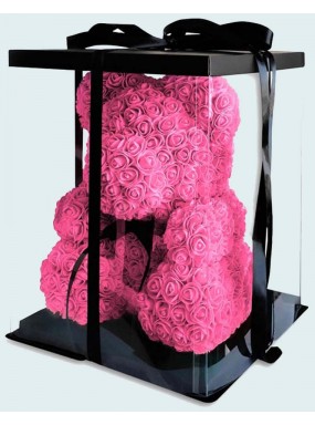 Мишка 40 см  из роз розовый