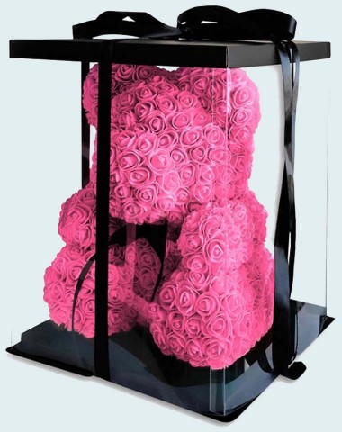 Мишка 40 см  из роз розовый