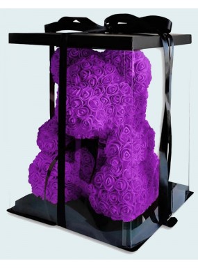 Мишка 40 см  из роз фиолетовый