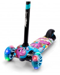 Детский трехколесный самокат со светящими колесами Small Rider Turbo 2 Cartoons (синий, розовый дино)