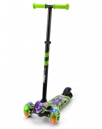 Детский трехколесный самокат со светящими колесами Small Rider Turbo 2 Cartoons (зеленый, фиолетовый енот)