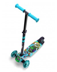 Детский трехколесный самокат со светящими колесами Small Rider Turbo 2 Cartoons (аква, зеленый кот)