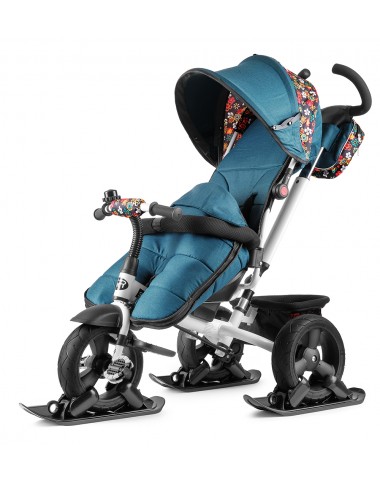 Утепленный вездеходный велосипед с накидкой и дождевиком Small Rider Discovery CR Plus с лыжами (зеленый цветочек)