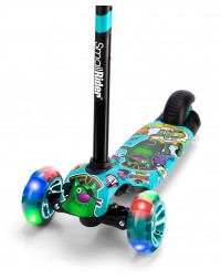 Детский трехколесный самокат со светящими колесами Small Rider Turbo 2 Cartoons (аква, зеленый кот)