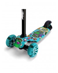 Детский трехколесный самокат со светящими колесами Small Rider Turbo 2 Cartoons (аква, зеленый кот)