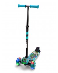 Детский трехколесный самокат со светящими колесами Small Rider Turbo 2 Cartoons (аква, зеленый кот)