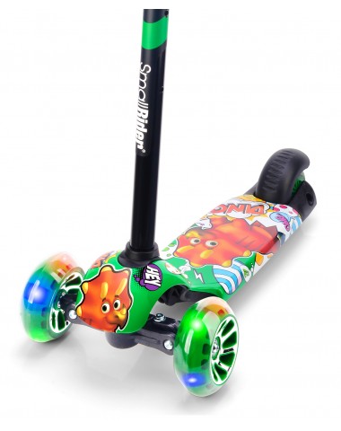 Детский трехколесный самокат со светящими колесами Small Rider Turbo 2 Cartoons (зеленый, оранжевый дино)
