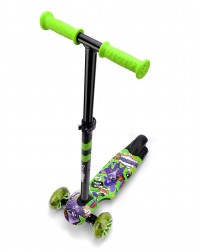 Детский трехколесный самокат со светящими колесами Small Rider Turbo 2 Cartoons (зеленый, фиолетовый енот)
