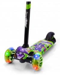 Детский трехколесный самокат со светящими колесами Small Rider Turbo 2 Cartoons (зеленый, фиолетовый енот)