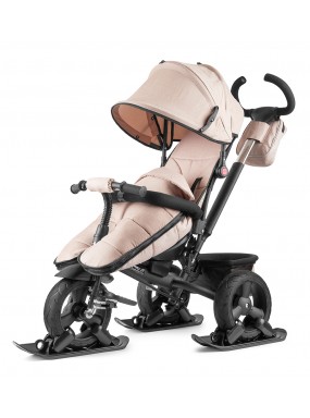 Утепленный вездеходный велосипед с накидкой и дождевиком Small Rider Discovery CR Plus с лыжами (бежевый)