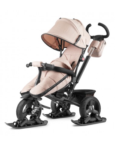 Утепленный вездеходный велосипед с накидкой и дождевиком Small Rider Discovery CR Plus с лыжами (бежевый)