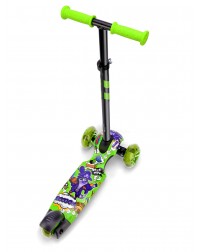 Детский трехколесный самокат со светящими колесами Small Rider Turbo 2 Cartoons (зеленый, фиолетовый енот)