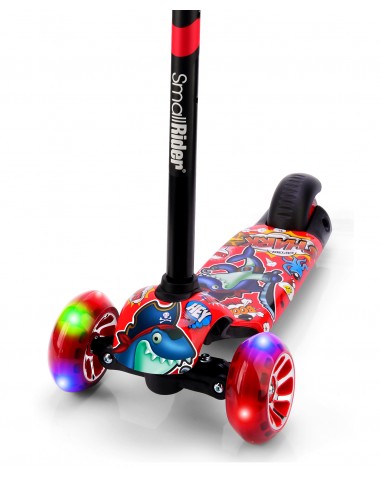 Детский трехколесный самокат со светящими колесами Small Rider Turbo 2 Cartoons (красный, синяя акула) Детский трехколесный самокат со светящими колесами Small Rider Turbo 2 Cartoons (красный, синяя акула)