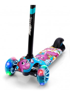 Детский трехколесный самокат со светящими колесами Small Rider Turbo 2 Cartoons (синий, розовый дино)