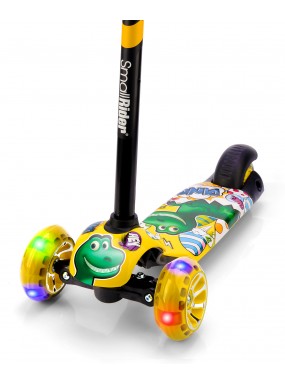 Детский трехколесный самокат со светящими колесами Small Rider Turbo 2 Cartoons (желтый, зеленый дино) Детский трехколесный самокат со светящими колесами Small Rider Turbo 2 Cartoons (желтый, зеленый дино)