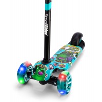 Детский трехколесный самокат со светящими колесами Small Rider Turbo 2 Cartoons (аква, зеленый кот)