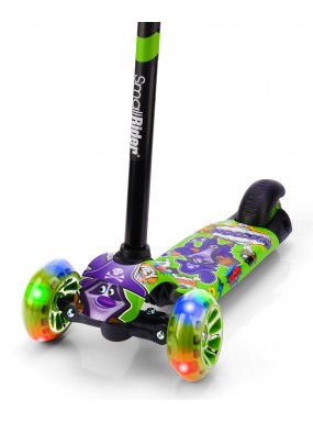 Детский трехколесный самокат со светящими колесами Small Rider Turbo 2 Cartoons (зеленый, фиолетовый енот)